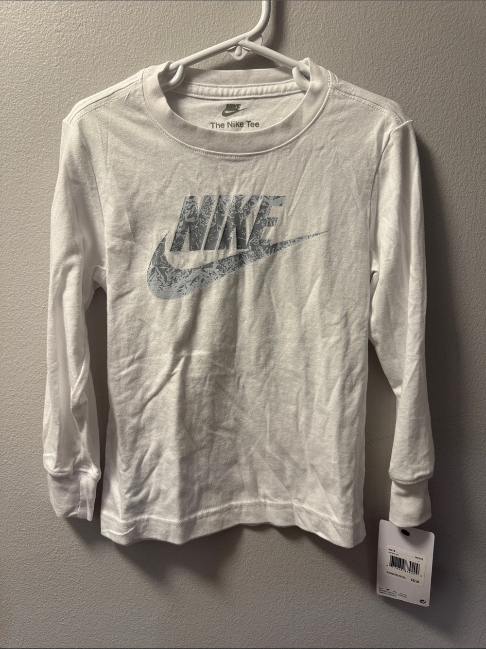 Nike White Long-Sleeve Tee with Gray Logo